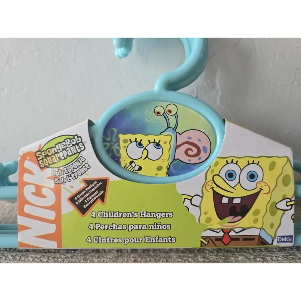2010 Delta SpongeBob SquarePants Kids Plastic Hangers Set of 4 Blue NOS